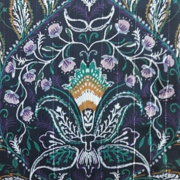 90's Iz Byer Boho Ruffled Bell Sleeve Metallic Threading FLoral Blouse Blue Sz L - Picture 4 of 12